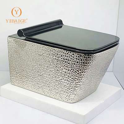 yibaige ceramic wall hung toilet hand made stone pattern rimless  slow down seat silver black color decorate wall mounted toilet