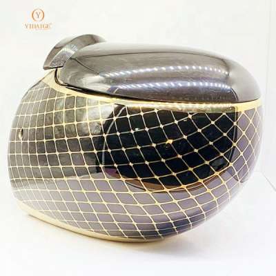 bathroom luxury rimless wash hung toilet egg shape glossy black gold color toilets wall hung slow down seat cover closet