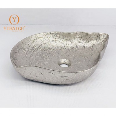 popular shape table top ceramic art basin silver color bowl