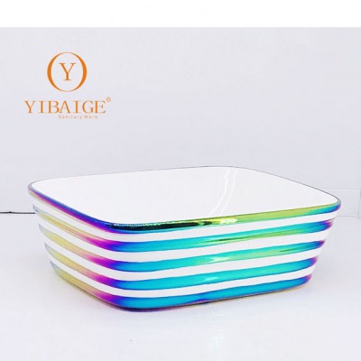 yibaige ceramic basin factory newest design wash basin rainbow decoration table top basins