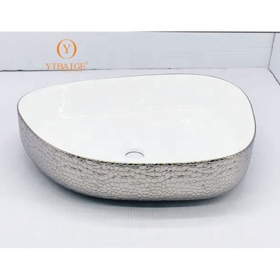 High quality electroplating silver modern bathroom porcelain wash black basin