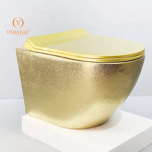 gold decoration rimless wall hung toilet slow down seat cover UF seat water closets egg shape model toilet popular wall hung