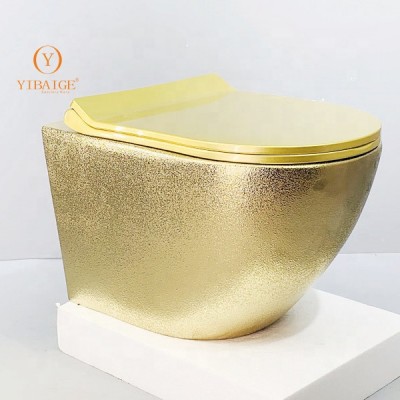 gold decoration rimless wall hung toilet slow down seat cover UF seat water closets egg shape model toilet popular wall hung